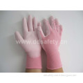 Pink Nylon White PU Gloves (DPU161)